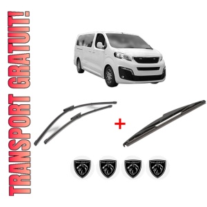 Set 3 stergatoare PEUGEOT EXPERT Bus (V_) din 2016 - 2023, pentru parbriz si luneta fata si spate auto, Valeo Silencio, din cauciuc siliconat rezistent, 4 Stickere Auto PEUGEOT
