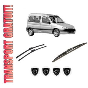 Set 3 stergatoare PEUGEOT PARTNER MPV (5_, G_) din 1996-2015, pentru parbriz si luneta fata si spate auto, Bosch Twin-Aerotwin Retrofit, din cauciuc siliconat rezistent, 4 Stickere Auto PEUGEOT
