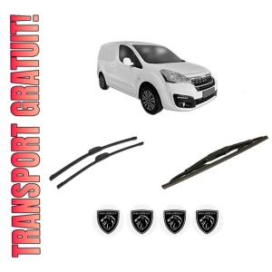 Set 3 stergatoare PEUGEOT PARTNER ORIGIN MPV (G_) din 2008-2013, pentru parbriz si luneta fata si spate auto, Bosch Twin-Aerotwin Retrofit, din cauciuc siliconat rezistent, 4 Stickere Auto PEUGEOT