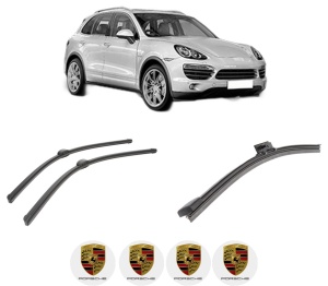 Set 3 stergatoare PORSCHE CAYENNE (92A) din 2010-2018, pentru parbriz si luneta fata si spate auto, Bosch Aerotwin-Aerotwin, din cauciuc siliconat rezistent, 4 Stickere Auto PORSCHE - Img 2