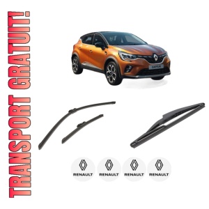 Set 3 stergatoare RENAULT CAPTUR II (HF_) din 2020-2022, pentru parbriz si luneta fata si spate auto, Bosch Twin-Aerotwin, din cauciuc siliconat rezistent, 4 Stickere Auto RENAULT