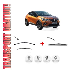 Set 3 stergatoare RENAULT CAPTUR II (HF_) din 2020, pentru parbriz si luneta fata si spate auto, Valeo Silencio, din cauciuc siliconat rezistent, 4 Stickere Auto RENAULT