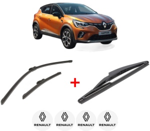 Set 3 stergatoare RENAULT CAPTUR II (HF_) din 2020, pentru parbriz si luneta fata si spate auto, Bosch Twin, din cauciuc siliconat rezistent, 4 Stickere Auto RENAULT v4092