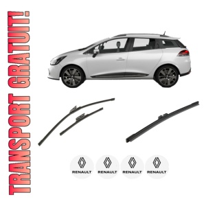 Set 3 stergatoare RENAULT CLIO IV Estate Van (KH_) din 2014-2021, pentru parbriz si luneta fata si spate auto, Bosch Aerotwin-Aerotwin, din cauciuc siliconat rezistent, 4 Stickere Auto RENAULT