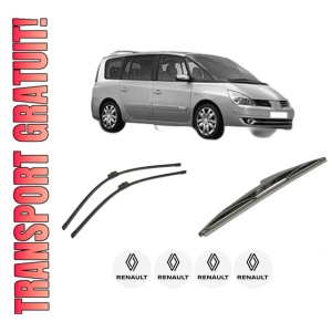 Set 3 stergatoare RENAULT ESPACE IV (JK0/1_) din 2002-2015, pentru parbriz si luneta fata si spate auto, Bosch Twin-Aerotwin, din cauciuc siliconat rezistent, 4 Stickere Auto RENAULT