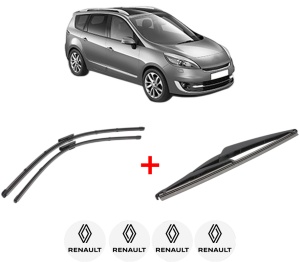 Set 3 stergatoare RENAULT GRAND SCENIC III (JZ0/1_) din 2009 - 2016, pentru parbriz si luneta fata si spate auto, Valeo Silencio, din cauciuc siliconat rezistent, 4 Stickere Auto RENAULT v13636