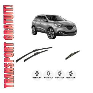 Set 3 stergatoare RENAULT KADJAR (HA_, HL_) din 2015-2021, pentru parbriz si luneta fata si spate auto, Bosch Twin-Aerotwin Retrofit, din cauciuc siliconat rezistent, 4 Stickere Auto RENAULT