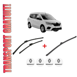 Set 3 stergatoare RENAULT KANGOO III Box Body/MPV din 2021, pentru parbriz si luneta fata si spate auto, Valeo Silencio Xtrm, din cauciuc siliconat rezistent, 4 Stickere Auto RENAULT