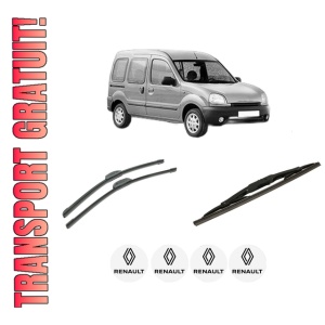 Set 3 stergatoare RENAULT KANGOO (KC0/1_) din 1997-2010, pentru parbriz si luneta fata si spate auto, Bosch Twin-Aerotwin Retrofit, din cauciuc siliconat rezistent, 4 Stickere Auto RENAULT