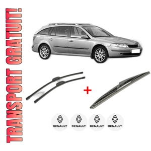 Set 3 stergatoare RENAULT LAGUNA II Grandtour (KG0/1_) din 2001 - 2007, pentru parbriz si luneta fata si spate auto, Bosch Twin, din cauciuc siliconat rezistent, 4 Stickere Auto RENAULT