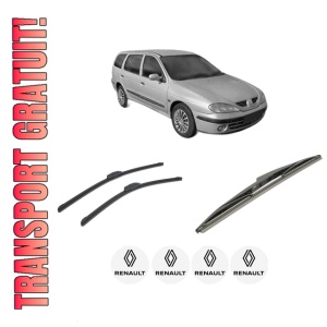 Set 3 stergatoare RENAULT Megane I Kombi van (KA_) din 2001-2003, pentru parbriz si luneta fata si spate auto, Bosch Twin-Aerotwin Retrofit, din cauciuc siliconat rezistent, 4 Stickere Auto RENAULT