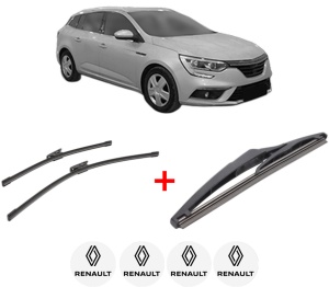 Set 3 stergatoare RENAULT MEGANE IV Grandtour (K9A/M/N_) din 2016, pentru parbriz si luneta fata si spate auto, Bosch Twin, din cauciuc siliconat rezistent, 4 Stickere Auto RENAULT v11351