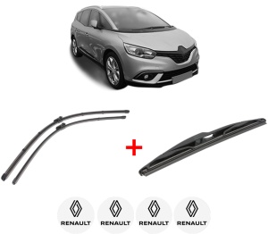 Set 3 stergatoare RENAULT SCENIC IV (J9_) din 2016 - 2022, pentru parbriz si luneta fata si spate auto, Valeo Silencio, din cauciuc siliconat rezistent, 4 Stickere Auto RENAULT v12371