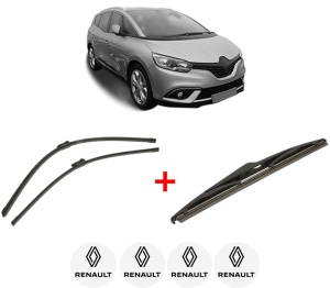 Set 3 stergatoare RENAULT SCENIC IV (J9_) din 2016 - 2022, pentru parbriz si luneta fata si spate auto, Bosch Twin, din cauciuc siliconat rezistent, 4 Stickere Auto RENAULT v3492
