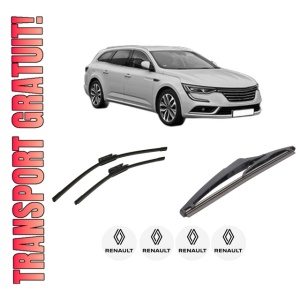 Set 3 stergatoare RENAULT TALISMAN Grandtour (KP_) din 2016-2022, pentru parbriz si luneta fata si spate auto, Bosch Twin-Aerotwin, din cauciuc siliconat rezistent, 4 Stickere Auto RENAULT