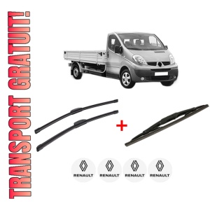 Set 3 stergatoare RENAULT TRAFIC II Platform/Chassis (EL) din 2007, pentru parbriz si luneta fata si spate auto, Bosch Twin, din cauciuc siliconat rezistent, 4 Stickere Auto RENAULT