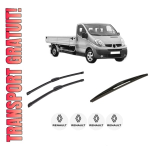 Set 3 stergatoare RENAULT TRAFIC II Platform/Chassis (EL) din 2007, pentru parbriz si luneta fata si spate auto, Bosch Twin-Aerotwin Retrofit, din cauciuc siliconat rezistent, 4 Stickere Auto RENAULT