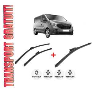 Set 3 stergatoare RENAULT TRAFIC III Van (FG_) din 2014, pentru parbriz si luneta fata si spate auto, Bosch Aerotwin, din cauciuc siliconat rezistent, 4 Stickere Auto RENAULT