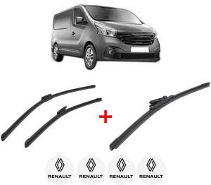 Set 3 stergatoare RENAULT TRAFIC III Van (FG_) din 2014, pentru parbriz si luneta fata si spate auto, Bosch Aerotwin, din cauciuc siliconat rezistent, 4 Stickere Auto RENAULT v3372