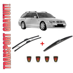 Set 3 stergatoare ROVER 75 I Tourer (RJ) din 2001 - 2005, pentru parbriz si luneta fata si spate auto, Bosch Twin, din cauciuc siliconat rezistent, 4 Stickere Auto ROVER