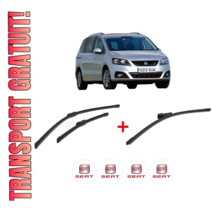 Set 3 stergatoare SEAT ALHAMBRA VAN (711) din 2014 - 2022, pentru parbriz si luneta fata si spate auto, Bosch Aerotwin, din cauciuc siliconat rezistent, 4 Stickere Auto SEAT