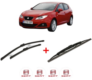 Set 3 stergatoare SEAT IBIZA IV Hatchback Van (6J1) din 2008 - 2015, pentru parbriz si luneta fata si spate auto, Bosch Twin, din cauciuc siliconat rezistent, 4 Stickere Auto SEAT v7697
