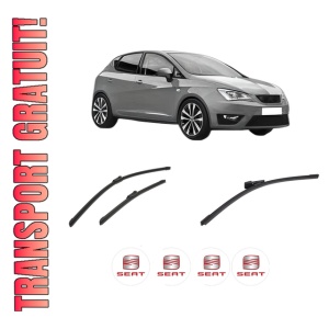 Set 3 stergatoare SEAT IBIZA V (KJ1, KJG) din 2017-2020, pentru parbriz si luneta fata si spate auto, Bosch Aerotwin-Aerotwin, din cauciuc siliconat rezistent, 4 Stickere Auto SEAT