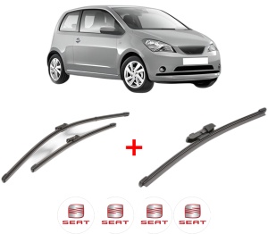 Set 3 stergatoare SEAT Mii (KF1, KE1) din 2011 - 2019, pentru parbriz si luneta fata si spate auto, Valeo Silencio Xtrm, din cauciuc siliconat rezistent, 4 Stickere Auto SEAT v13336