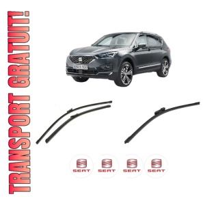 Set 3 stergatoare SEAT TARRACO (KN2) din 2018-2024, pentru parbriz si luneta fata si spate auto, Bosch Aerotwin-Aerotwin, din cauciuc siliconat rezistent, 4 Stickere Auto SEAT