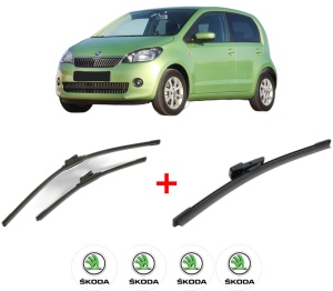 Set 3 stergatoare SKODA CITIGO (NF1) din 2011 - 2019, pentru parbriz si luneta fata si spate auto, Bosch Aerotwin, din cauciuc siliconat rezistent, 4 Stickere Auto SKODA v5237