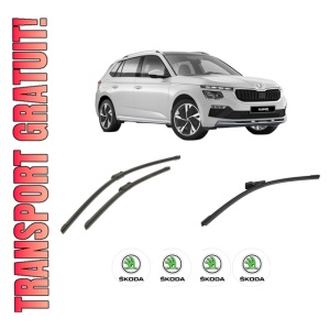 Set 3 stergatoare SKODA KAMIQ (NW4) din 2019-2020, pentru parbriz si luneta fata si spate auto, Bosch Aerotwin-Aerotwin, din cauciuc siliconat rezistent, 4 Stickere Auto SKODA