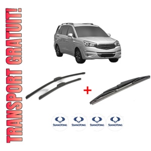 Set 3 stergatoare SSANGYONG RODIUS II VAN (CA1) din 2015, pentru parbriz si luneta fata si spate auto, Bosch Twin, din cauciuc siliconat rezistent, 4 Stickere Auto SSANGYONG
