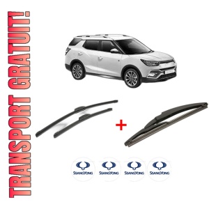 Set 3 stergatoare SSANGYONG XLV SUV din 2016, pentru parbriz si luneta fata si spate auto, Bosch Twin, din cauciuc siliconat rezistent, 4 Stickere Auto SSANGYONG