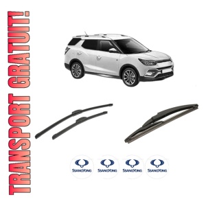 Set 3 stergatoare SSANGYONG XLV VAN din 2016, pentru parbriz si luneta fata si spate auto, Bosch Twin-Aerotwin Retrofit, din cauciuc siliconat rezistent, 4 Stickere Auto SSANGYONG