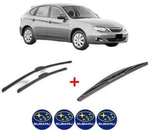 Set 3 stergatoare SUBARU IMPREZA Hatchback (GR, GH, G3) din 2007 - 2013, pentru parbriz si luneta fata si spate auto, Bosch Twin, din cauciuc siliconat rezistent, 4 Stickere Auto SUBARU v4817