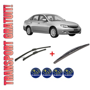 Set 3 stergatoare SUBARU IMPREZA Saloon (GJ_) din 2012 - 2016, pentru parbriz si luneta fata si spate auto, Bosch Twin, din cauciuc siliconat rezistent, 4 Stickere Auto SUBARU