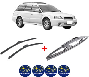 Set 3 stergatoare SUBARU LEGACY III Estate (BH) din 1998 - 2003, pentru parbriz si luneta fata si spate auto, Bosch Twin, din cauciuc siliconat rezistent, 4 Stickere Auto SUBARU v11591