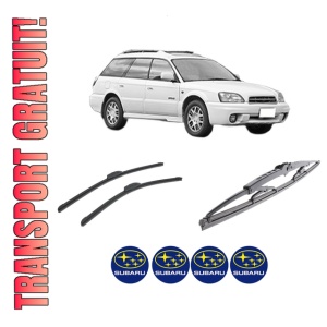 Set 3 stergatoare SUBARU OUTBACK (BE, BH) din 2000-2003, pentru parbriz si luneta fata si spate auto, Bosch Twin-Aerotwin Retrofit, din cauciuc siliconat rezistent, 4 Stickere Auto SUBARU