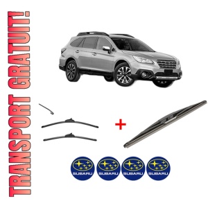 Set 3 stergatoare SUBARU OUTBACK (BS) din 2015, pentru parbriz si luneta fata si spate auto, Valeo Silencio, din cauciuc siliconat rezistent, 4 Stickere Auto SUBARU