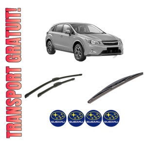 Set 3 stergatoare SUBARU XV (_GP_) din 2012-2017, pentru parbriz si luneta fata si spate auto, Bosch Twin-Aerotwin Retrofit, din cauciuc siliconat rezistent, 4 Stickere Auto SUBARU