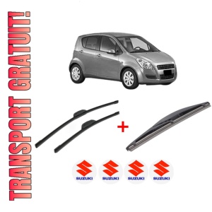Set 3 stergatoare SUZUKI SPLASH (EX) din 2008, pentru parbriz si luneta fata si spate auto, Bosch Twin, din cauciuc siliconat rezistent, 4 Stickere Auto SUZUKI