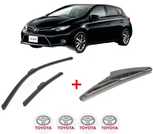 Set 3 stergatoare TOYOTA AURIS (_E18_) din 2012 - 2018, pentru parbriz si luneta fata si spate auto, Bosch Twin, din cauciuc siliconat rezistent, 4 Stickere Auto TOYOTA v3317