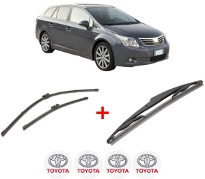 Set 3 stergatoare TOYOTA AVENSIS Estate (_T27_) din 2008 - 2018, pentru parbriz si luneta fata si spate auto, Valeo Silencio, din cauciuc siliconat rezistent, 4 Stickere Auto TOYOTA v13216