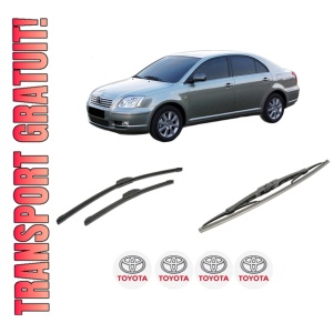 Set 3 stergatoare TOYOTA AVENSIS (_T25_) din 2003-2008, pentru parbriz si luneta fata si spate auto, Bosch Twin-Aerotwin Retrofit, din cauciuc siliconat rezistent, 4 Stickere Auto TOYOTA