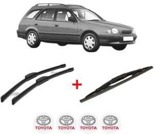 Set 3 stergatoare TOYOTA COROLLA Estate (_E11_) din 1997 - 2001, pentru parbriz si luneta fata si spate auto, Bosch Twin, din cauciuc siliconat rezistent, 4 Stickere Auto TOYOTA v9977