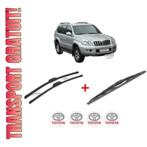 Set 3 stergatoare TOYOTA LAND CRUISER PRADO (_J12_) din 2002 - 2010, pentru parbriz si luneta fata si spate auto, Bosch Twin, din cauciuc siliconat rezistent, 4 Stickere Auto TOYOTA