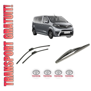 Set 3 stergatoare TOYOTA PROACE VERSO Bus (MPY_) din 2016-2024, pentru parbriz si luneta fata si spate auto, Bosch Twin-Aerotwin, din cauciuc siliconat rezistent, 4 Stickere Auto TOYOTA