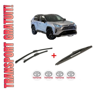 Set 3 stergatoare TOYOTA RAV 4 V VAN (_A5_, _H5_) din 2018, pentru parbriz si luneta fata si spate auto, Bosch Twin, din cauciuc siliconat rezistent, 4 Stickere Auto TOYOTA