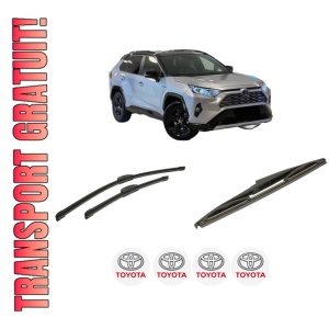 Set 3 stergatoare TOYOTA RAV 4 V VAN (_A5_, _H5_) din 2018, pentru parbriz si luneta fata si spate auto, Bosch Twin-Aerotwin Retrofit, din cauciuc siliconat rezistent, 4 Stickere Auto TOYOTA