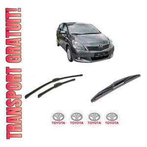 Set 3 stergatoare TOYOTA VERSO VAN (_R2_) din 2009-2018, pentru parbriz si luneta fata si spate auto, Bosch Twin-Aerotwin Retrofit, din cauciuc siliconat rezistent, 4 Stickere Auto TOYOTA